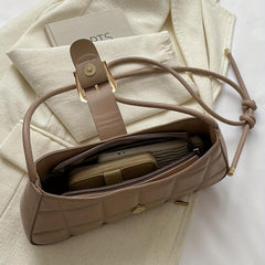 Embossed Shoulder Bag Solid Handbag With Buckle Decor