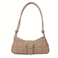 Embossed Shoulder Bag Solid Handbag With Buckle Decor