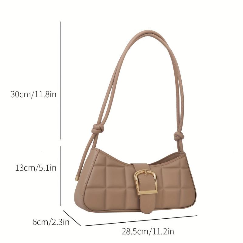 Embossed Shoulder Bag Solid Handbag With Buckle Decor