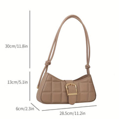 Embossed Shoulder Bag Solid Handbag With Buckle Decor