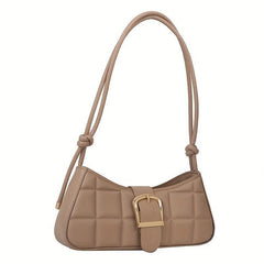 Embossed Shoulder Bag Solid Handbag With Buckle Decor