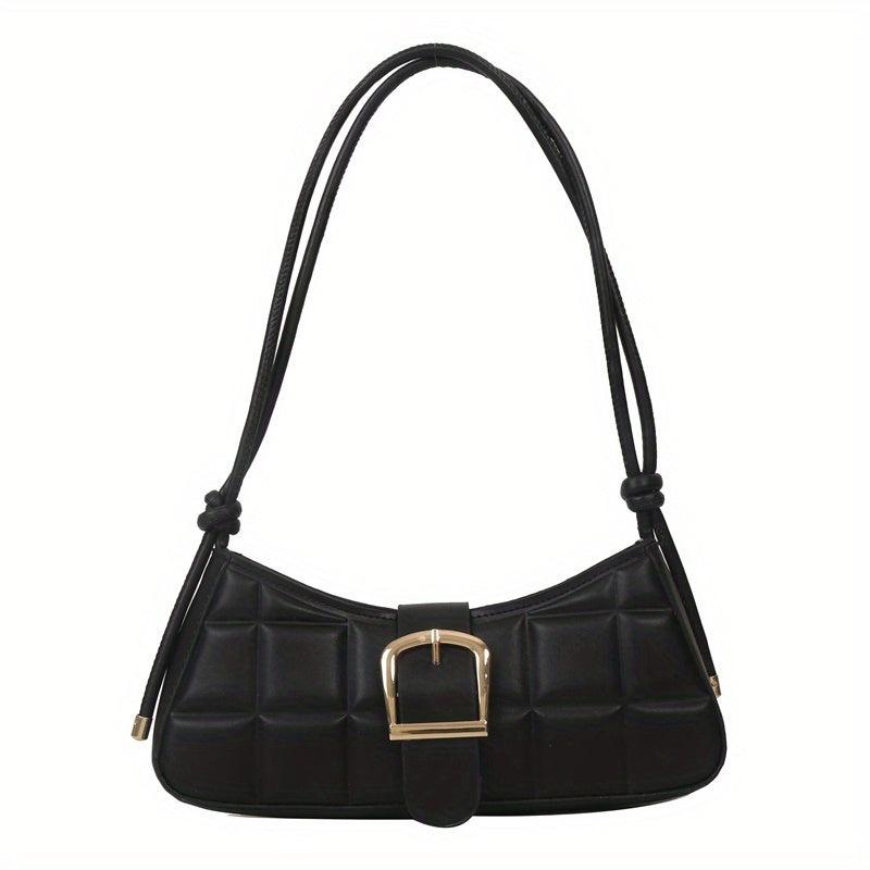 Embossed Shoulder Bag Solid Handbag With Buckle Decor