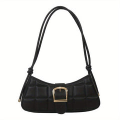 Embossed Shoulder Bag Solid Handbag With Buckle Decor