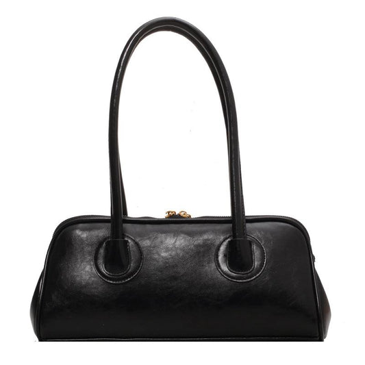 Retro Style Handbag Double Zipper Bag Solid Shoulder Bag