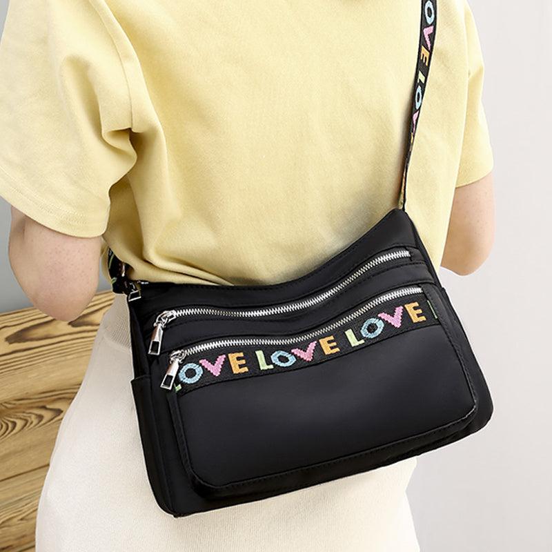Embroidered Shoulder Bag Casual Lightweight Zipper Crossbody Bag