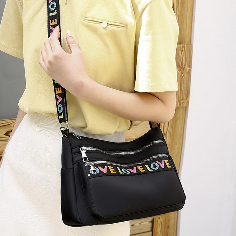 Embroidered Shoulder Bag Casual Lightweight Zipper Crossbody Bag