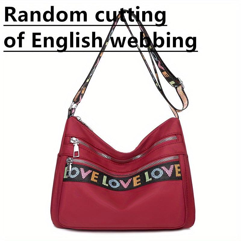 Embroidered Shoulder Bag Casual Lightweight Zipper Crossbody Bag