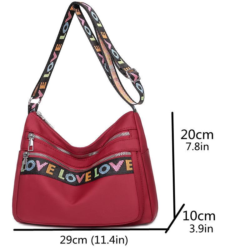 Embroidered Shoulder Bag Casual Lightweight Zipper Crossbody Bag