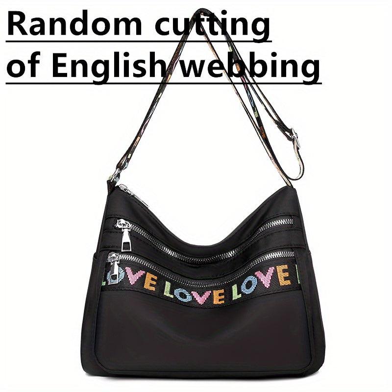 Embroidered Shoulder Bag Casual Lightweight Zipper Crossbody Bag