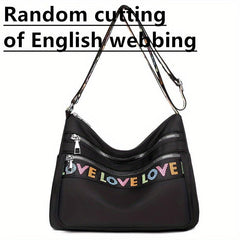 Embroidered Shoulder Bag Casual Lightweight Zipper Crossbody Bag