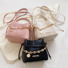 Ruched Chain Clutch Niche Crossbody Bag Mini Bucket Purse