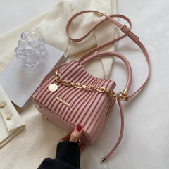 Ruched Chain Clutch Niche Crossbody Bag Mini Bucket Purse