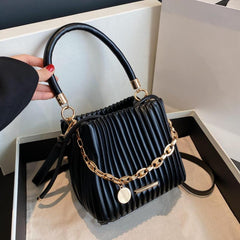 Ruched Chain Clutch Niche Crossbody Bag Mini Bucket Purse