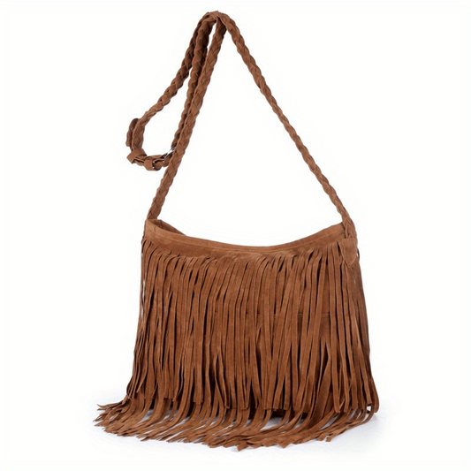 Vintage Tassel Decor Shoulder Bag Solid Storage Bag Women's Hobo Niche Bag