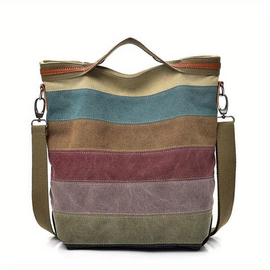 Vintage Colorful Striped Tote Bag Canvas Shoulder Bag Women's Handbag