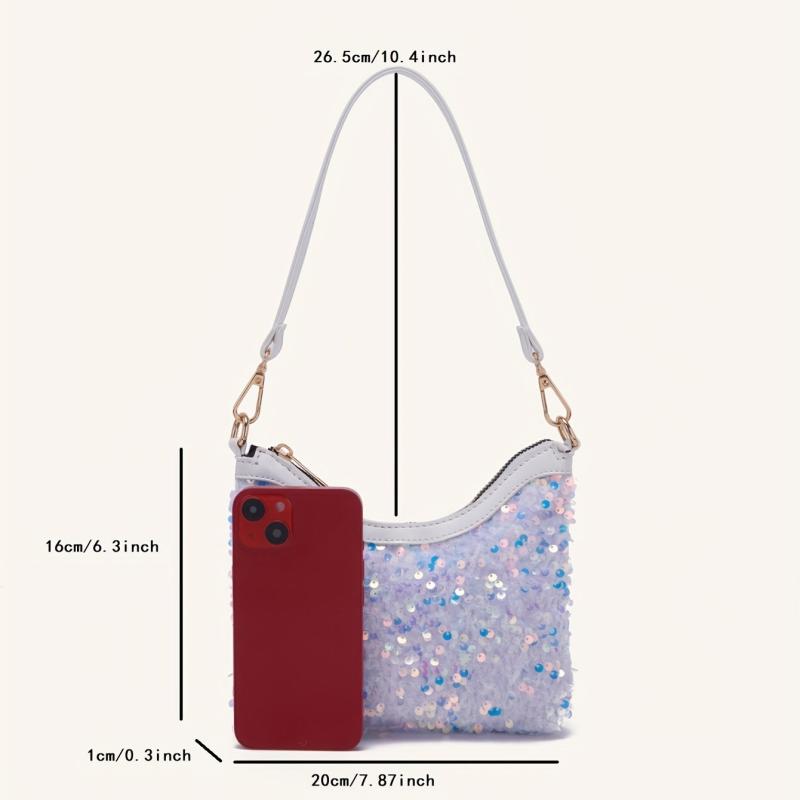 Glitter Underarm Bag Sparkly Shoulder Purse Versatile Baguette Bag