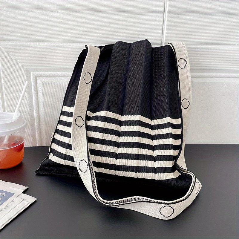 Foldable Stripes Ruched Handbag Colorblock Knitted Shoulder Bag