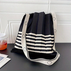 Foldable Stripes Ruched Handbag Colorblock Knitted Shoulder Bag