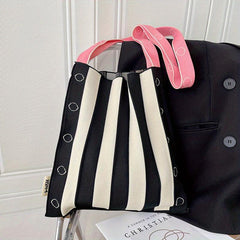 Foldable Stripes Ruched Handbag Colorblock Knitted Shoulder Bag