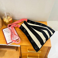 Foldable Stripes Ruched Handbag Colorblock Knitted Shoulder Bag