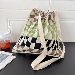 Foldable Stripes Ruched Handbag Colorblock Knitted Shoulder Bag