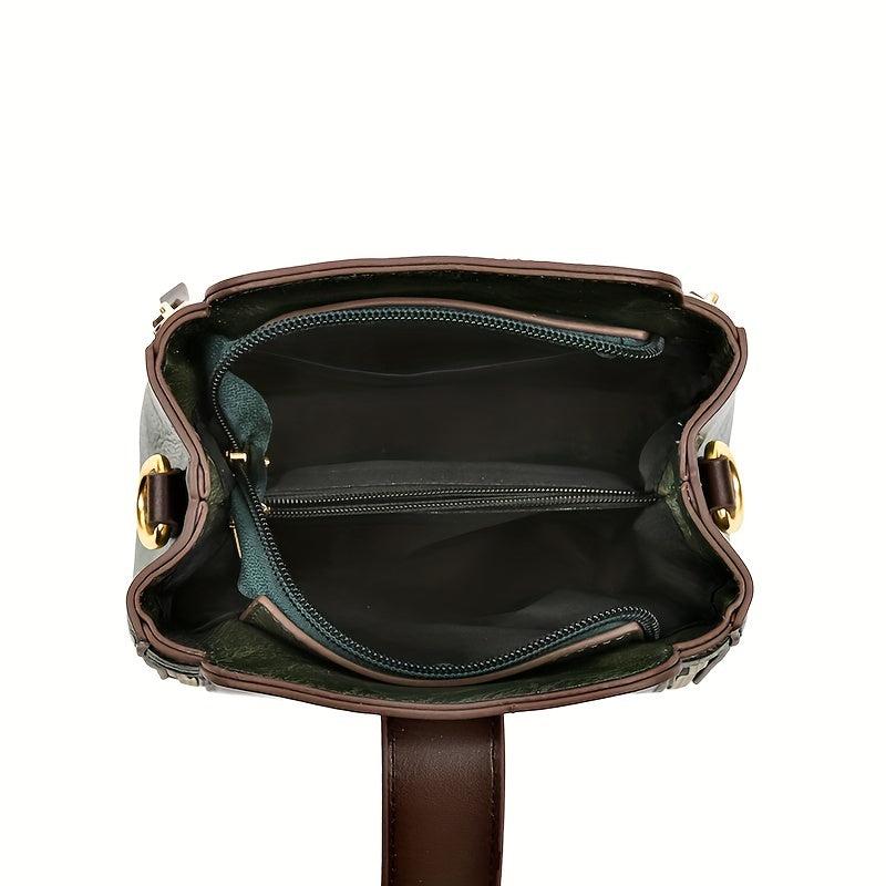 Stylish PU Leather Shoulder Bag Top Handle Zipper Crossbody Bag