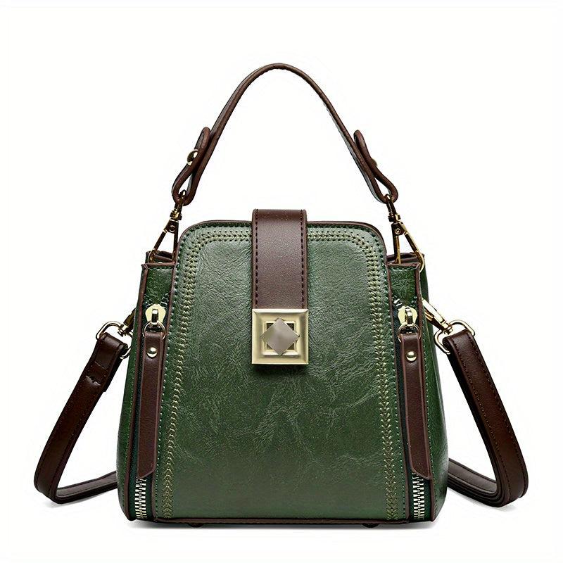 Stylish PU Leather Shoulder Bag Top Handle Zipper Crossbody Bag