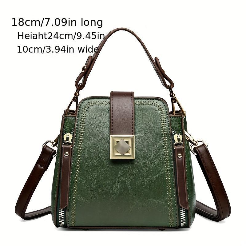 Stylish PU Leather Shoulder Bag Top Handle Zipper Crossbody Bag