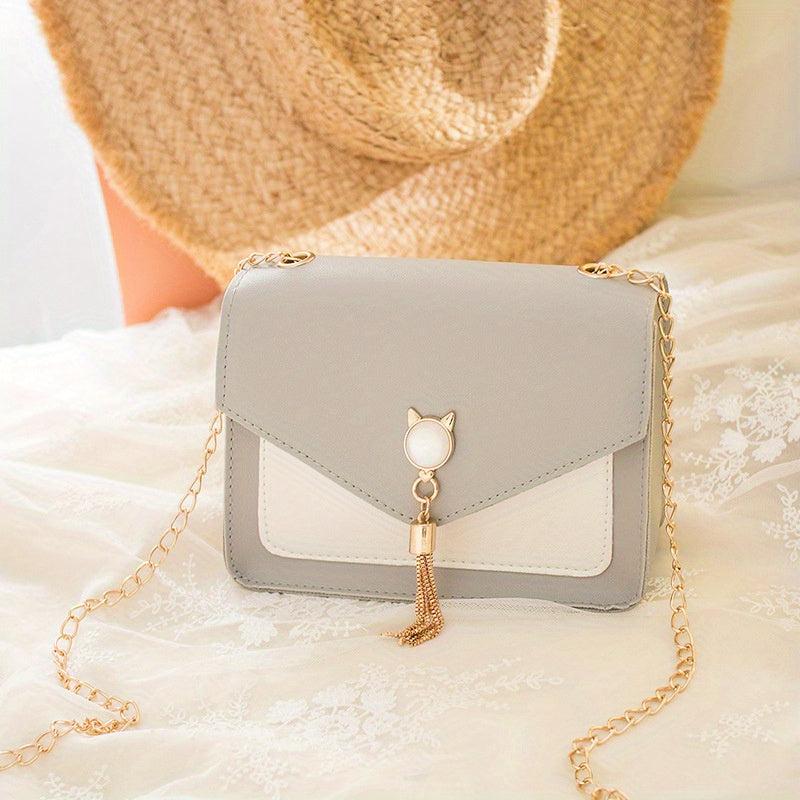 Mini Crossbody Bag Cat Decor Shoulder Bag Square Purse