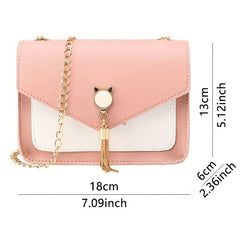 Mini Crossbody Bag Cat Decor Shoulder Bag Square Purse