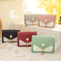 Mini Crossbody Bag Cat Decor Shoulder Bag Square Purse