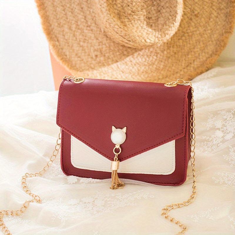 Mini Crossbody Bag Cat Decor Shoulder Bag Square Purse