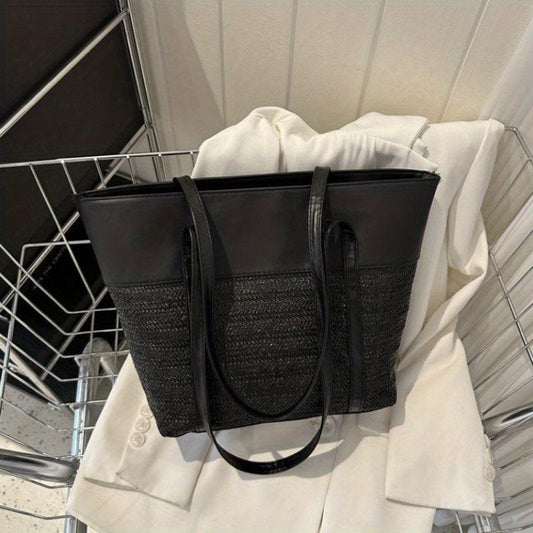 Bohemian Straw Tote Bag for Women, Large Shoulder Handbag for Vacation Beach