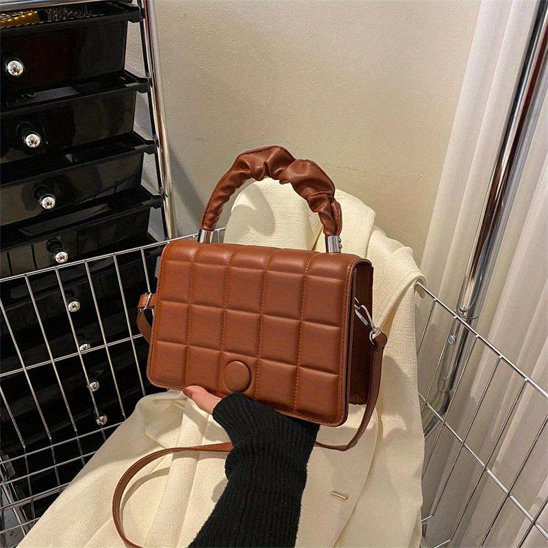 Checkerboard Pattern Square Bag Solid Shoulder Bag