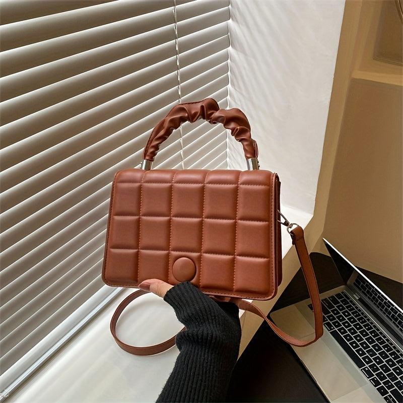 Checkerboard Pattern Square Bag Solid Shoulder Bag