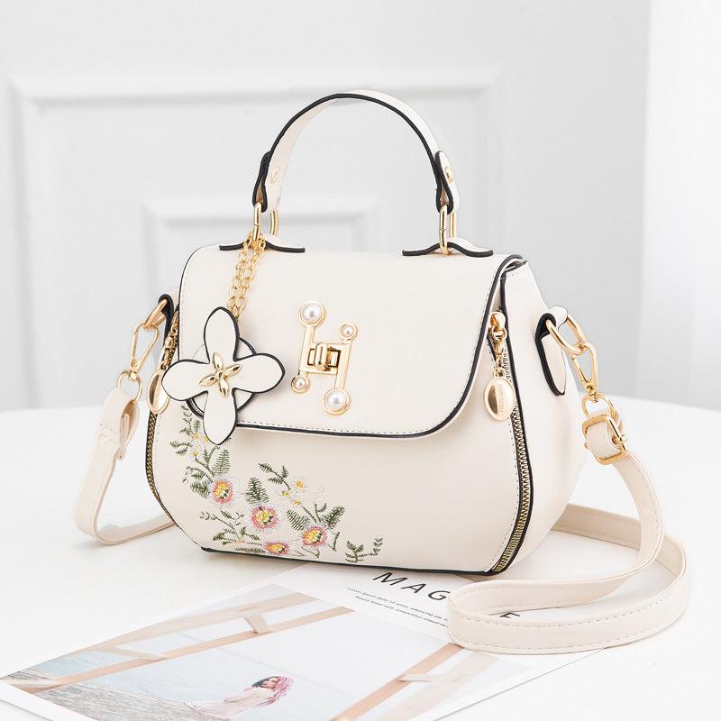 Floral Embroidery Crossbody Bag Women's Top Handle Flap Purse