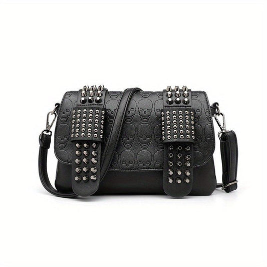 Rivet Steampunk Skull Crossbody Bag PU Leather Textured Bag