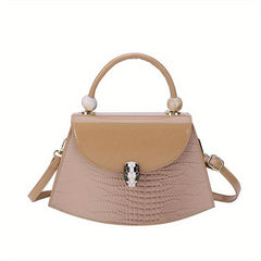 Snakeskin Print Flap Shoulder Bag PU Leather Handbag