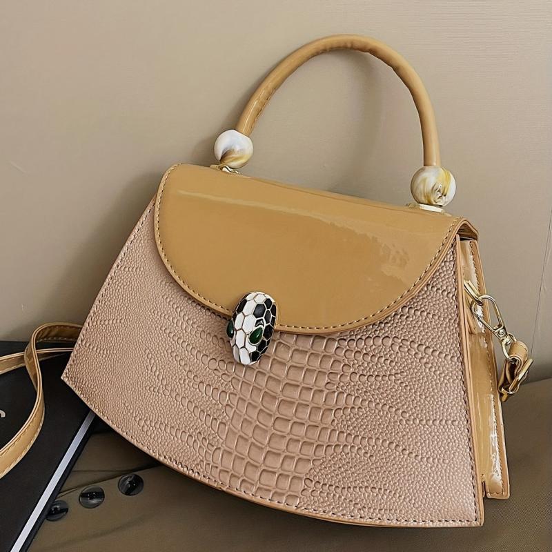 Snakeskin Print Flap Shoulder Bag PU Leather Handbag