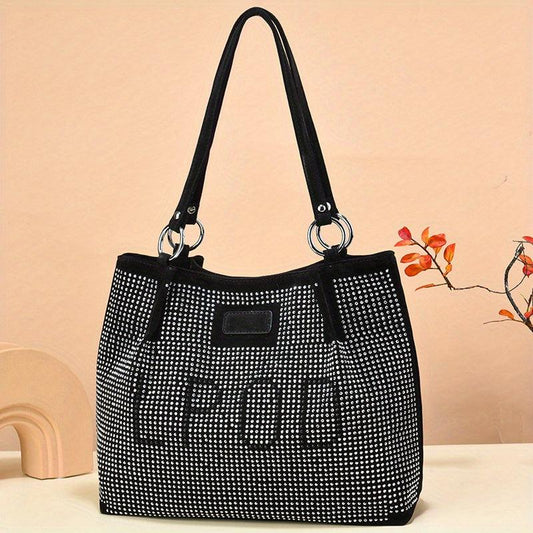 Rhinestone Glitter Shoulder Bag Large Capacity PU Leather Handabg