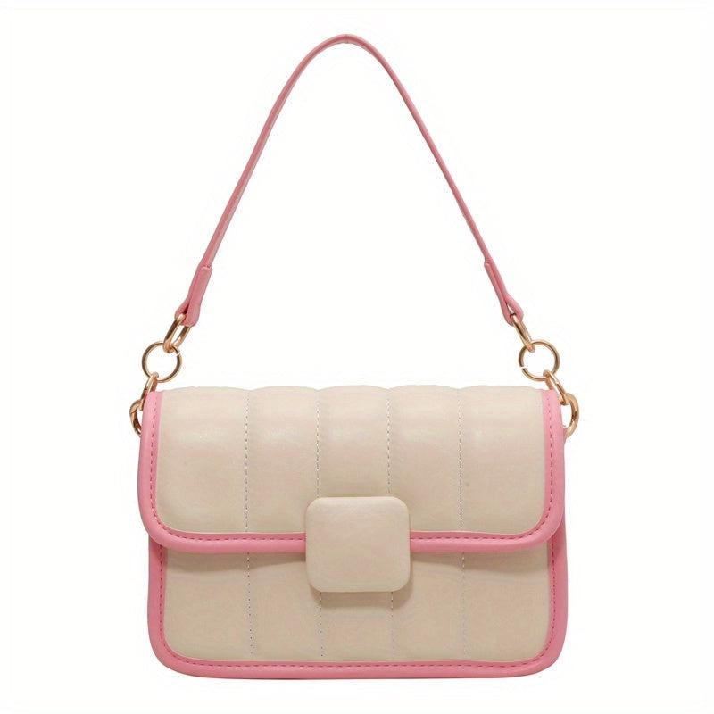 Colorblock Quilted Crossbody Bag Fairy Pink Flap Shoulder Bag