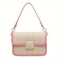 Colorblock Quilted Crossbody Bag Fairy Pink Flap Shoulder Bag