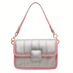 Colorblock Quilted Crossbody Bag Fairy Pink Flap Shoulder Bag