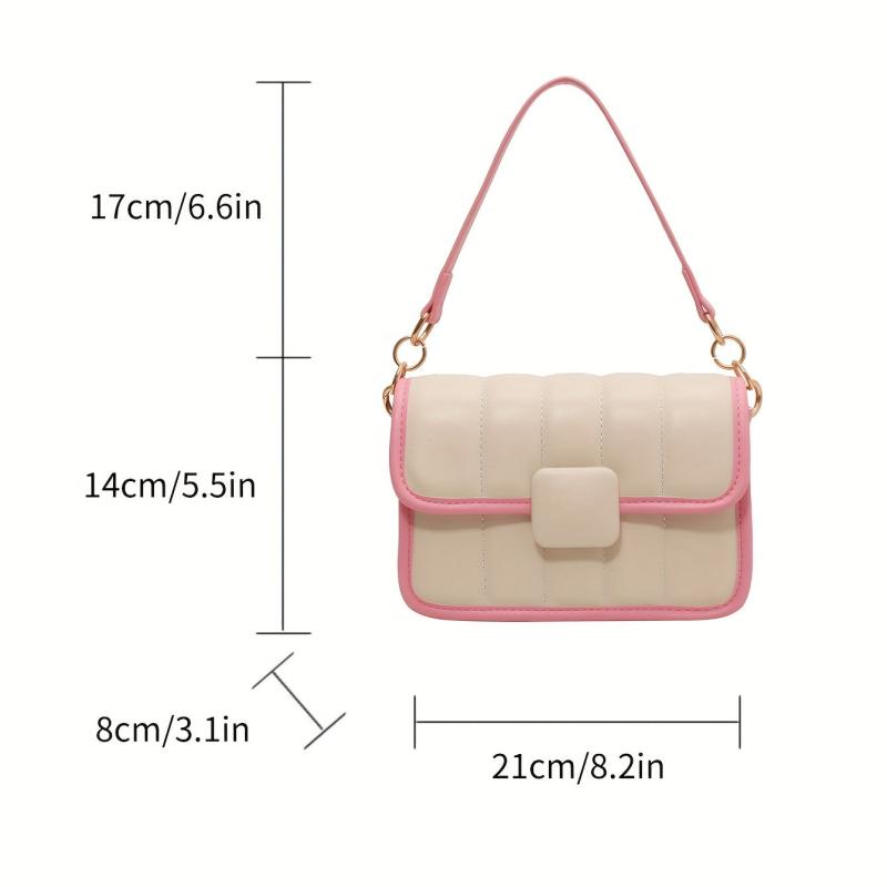 Colorblock Quilted Crossbody Bag Fairy Pink Flap Shoulder Bag