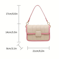 Colorblock Quilted Crossbody Bag Fairy Pink Flap Shoulder Bag