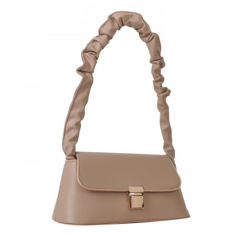 Solid Baguette Bag with Ruched Strap