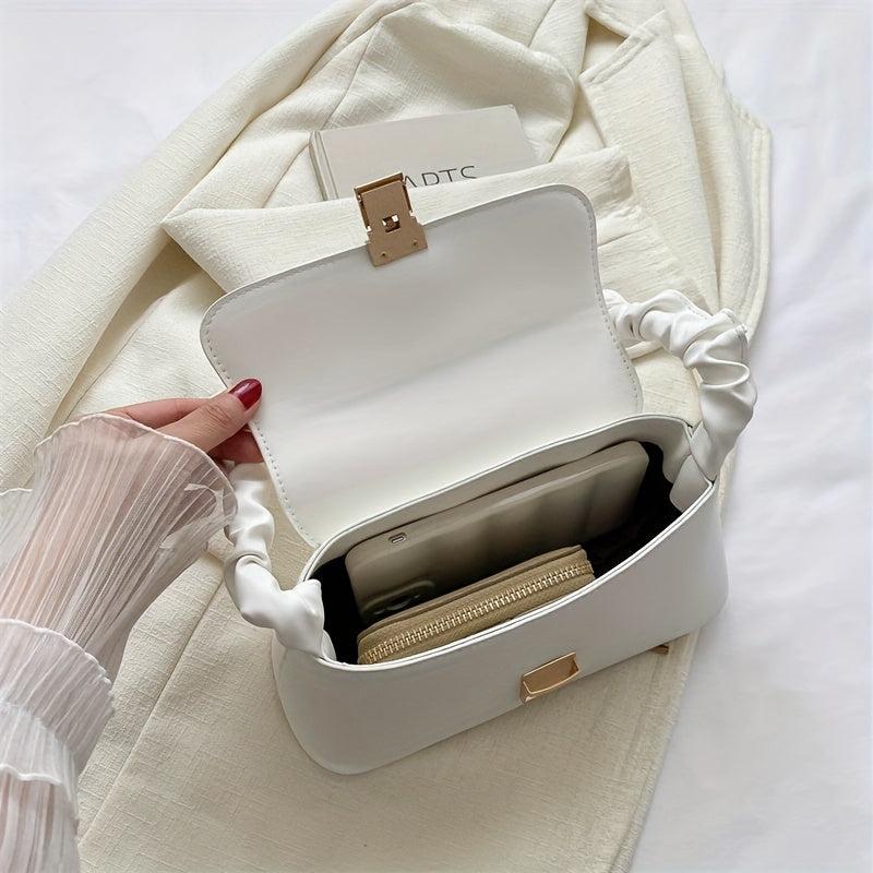 Solid Baguette Bag with Ruched Strap
