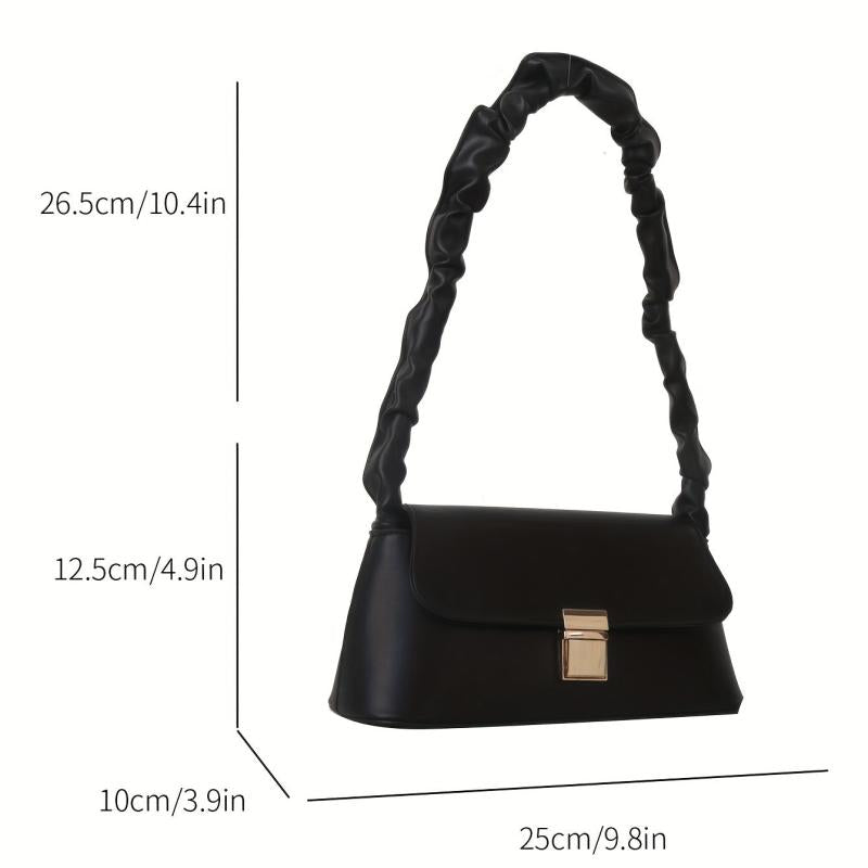 Solid Baguette Bag with Ruched Strap