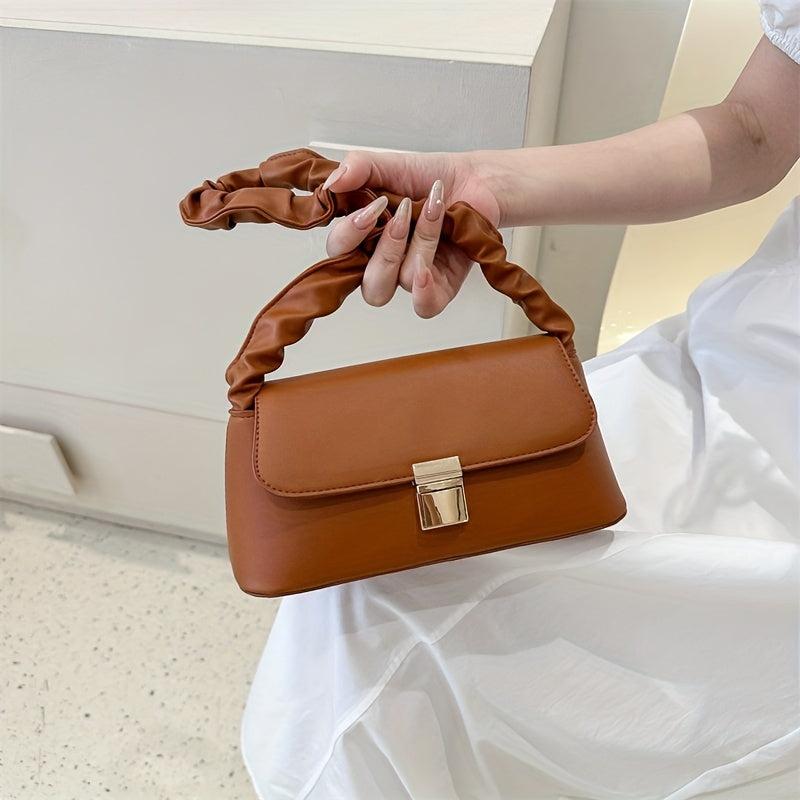 Solid Baguette Bag with Ruched Strap