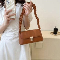 Solid Baguette Bag with Ruched Strap